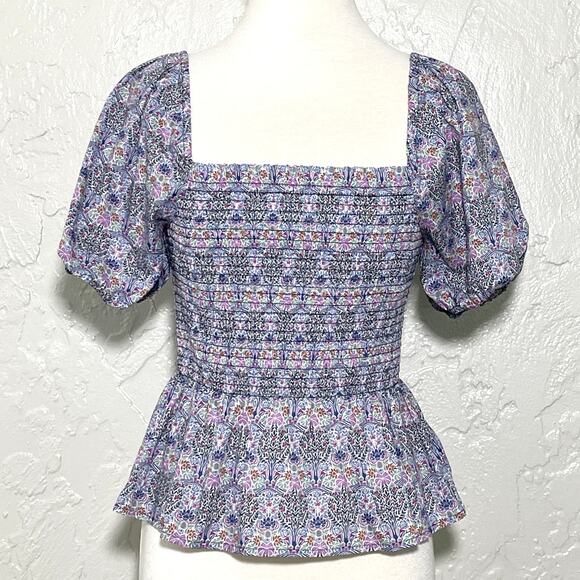 J CREW SMOCKED SQUARE-NECK ORGANIC COTTON LIBERTY PRINT SZ M - Picture 3 of 9